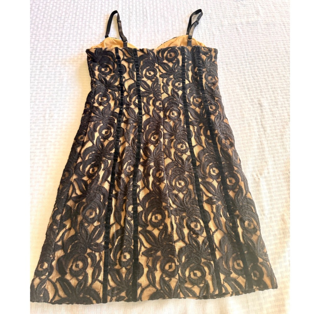 INC International Concepts Black Lace Bustier Mini Dress Rose Velvet Trim Medium - Picture 3 of 11